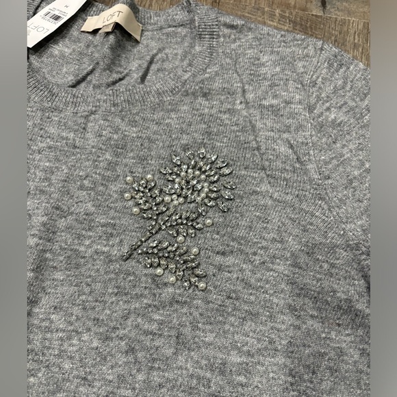 LOFT HEATHER GREY EMBELLISHED SWEATER (M) - Picture 9 of 13